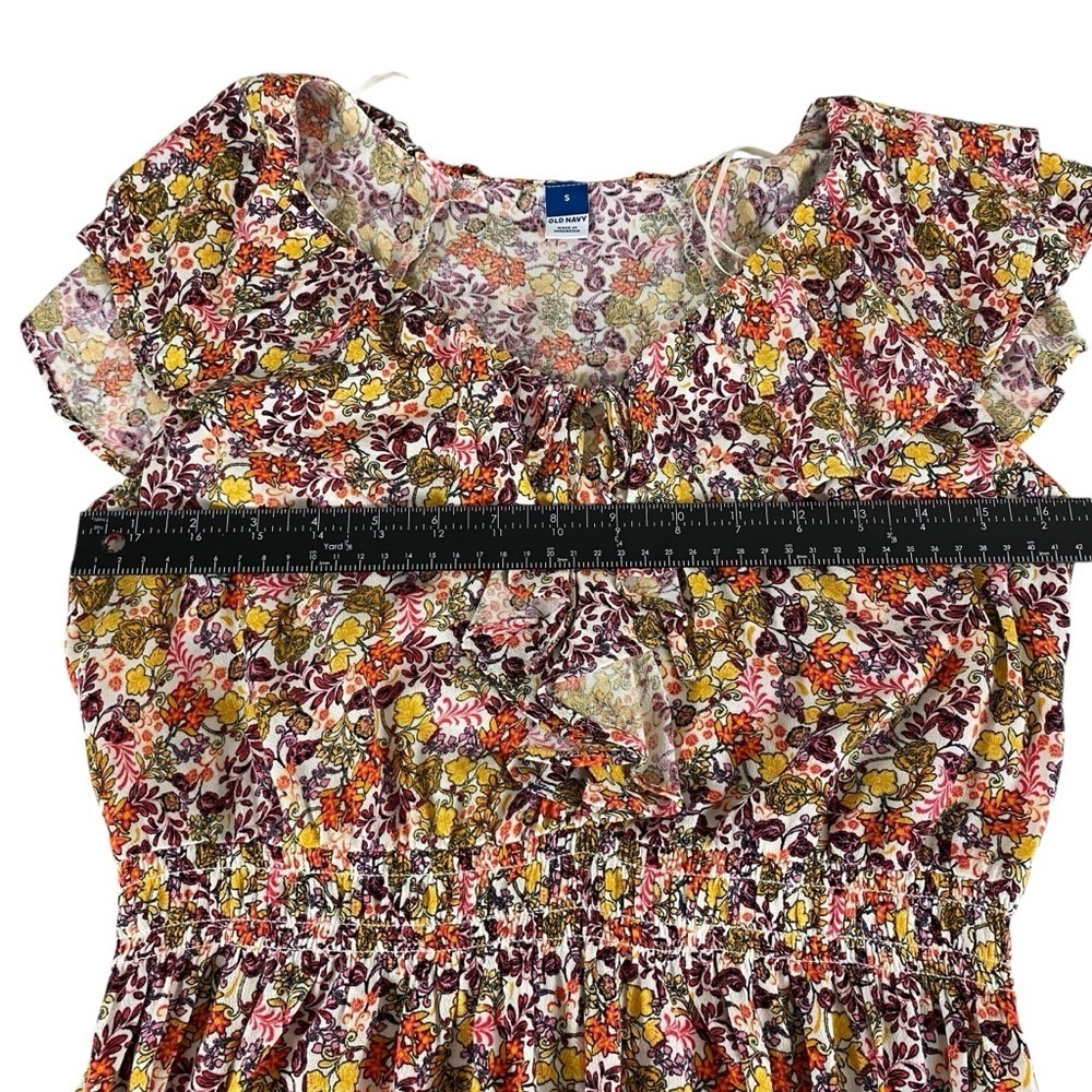 Old Navy Womens Blouse Size Small Ditzy Floral Smocked Waist Ruffle Boho Peasant - Picture 7 of 12